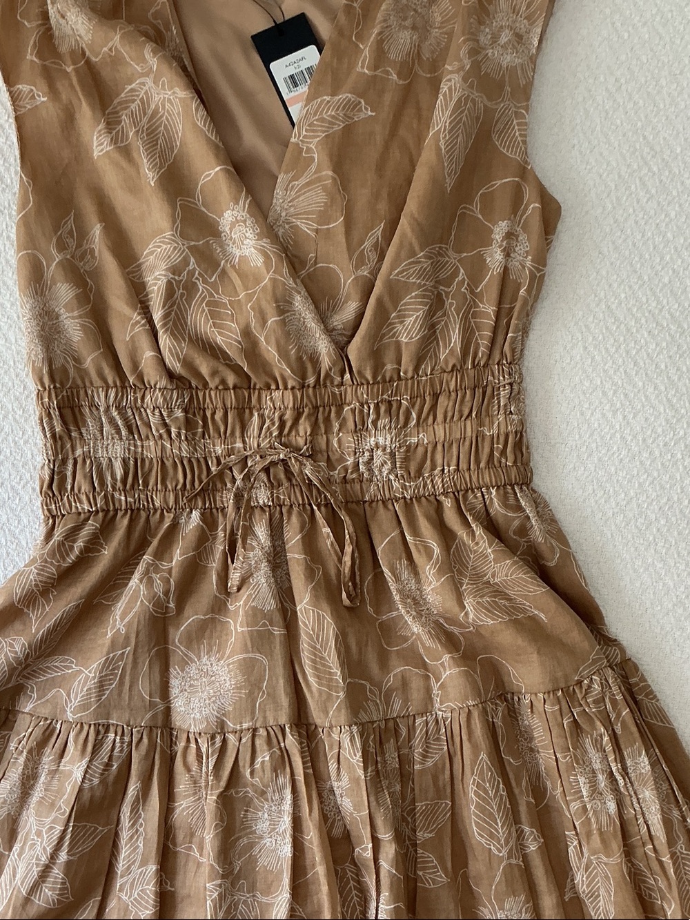 Tommy Hilfiger Tan Floral Tie-Waist Midi Dress